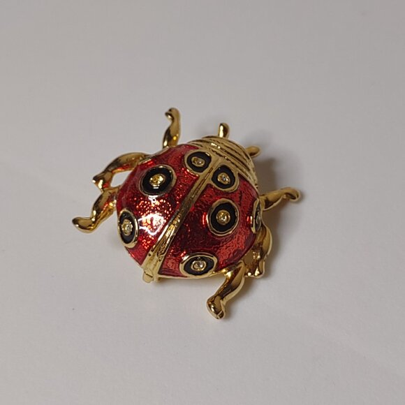 Red And Gold Tone Ladybug Brooch - Picture 9 of 9